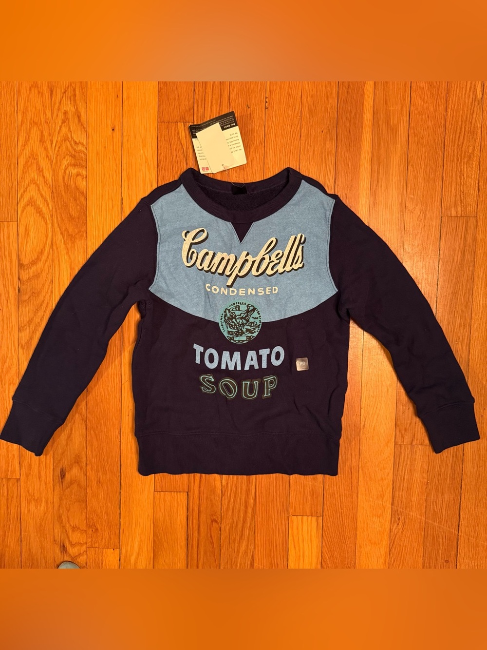 NWT Uniqlo Andy Warhol Campbell’s Soup Can Print kids hoodie size 7-8